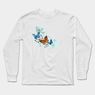 Artistic Morpho and Monarchs Butterflies Long Sleeve T-Shirt